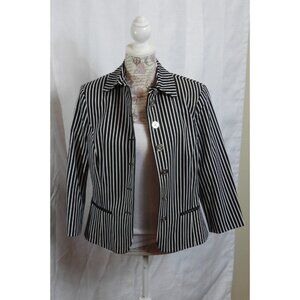 Women's Chaps Ralph Lauren Black White Vertical Striped Blazer Size Lg Classic